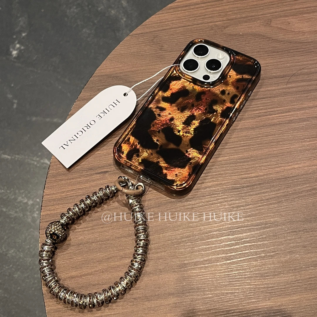Brown Leopard Phone Case with Phone Charm Strap,Compatible for iphone 17
