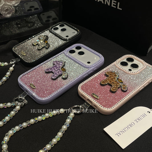 Shiny Gliter Handmade horse Phone Case with Phone Charm Strap,Compatible for iphone 17