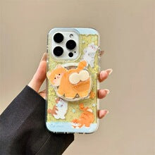 CUTE YELLOW CAT Magnetic Phone Case[Compatible with Magsafe]with Magnetic Bracket, Compatible for Samsung & iPhone