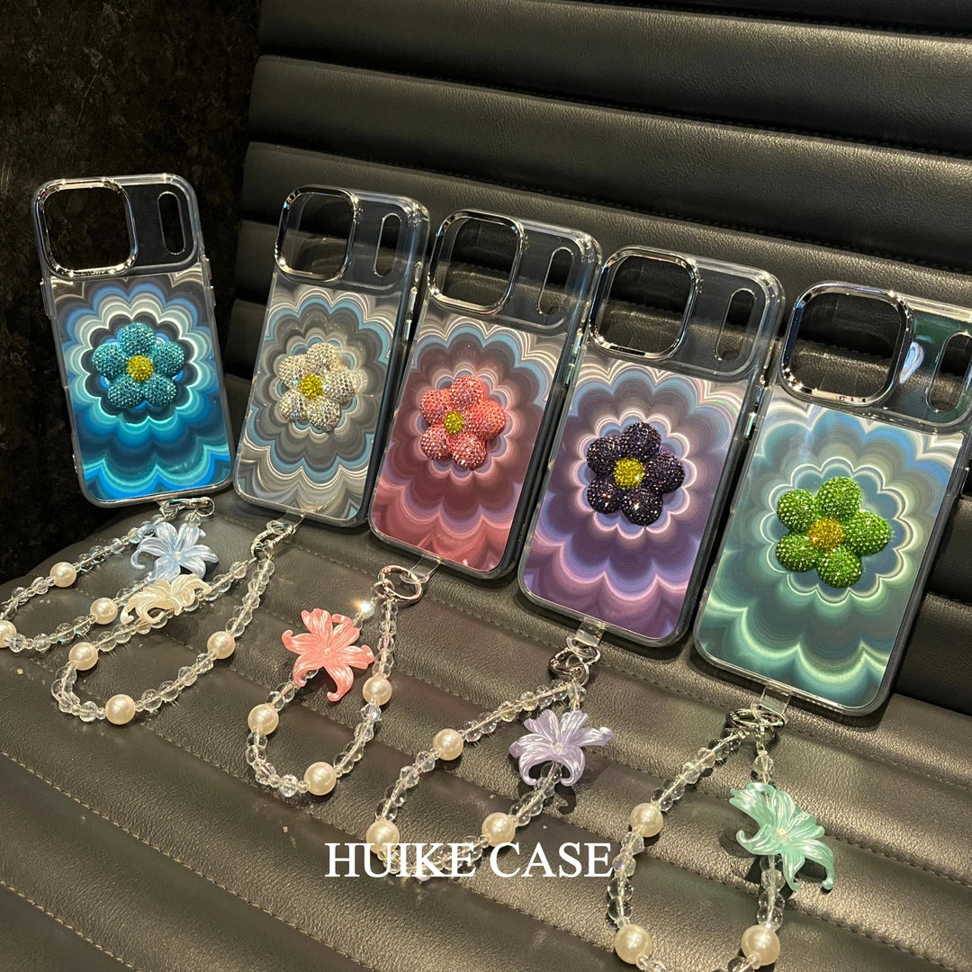 Phantom Handmade Flower Phone Case with Phone Charm Strap,Compatible for iphone 17