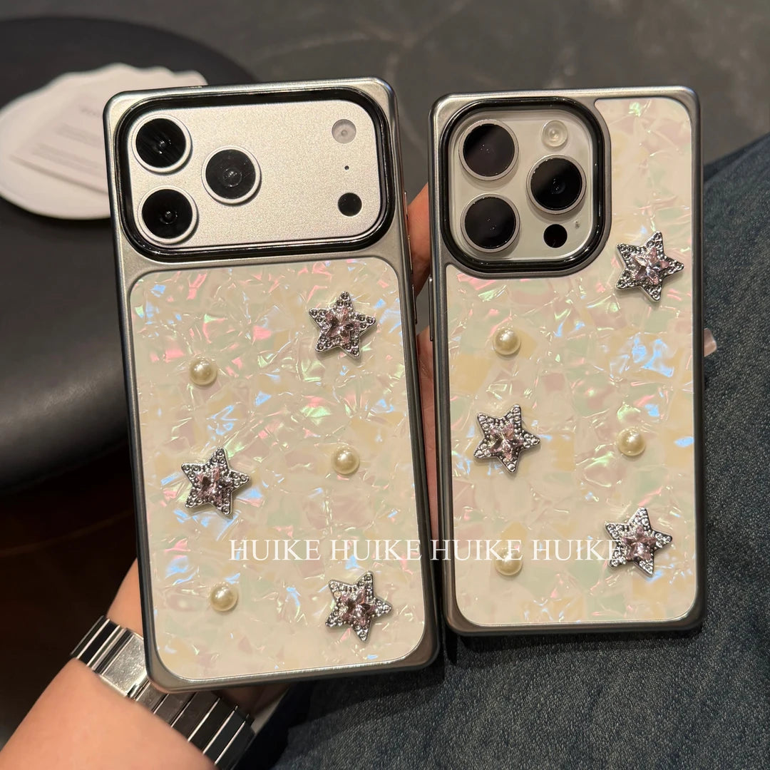 Star Marble Pattern Square Phone Case with Phone Charm Strap,Compatible for iphone 17
