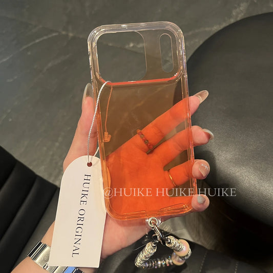Orange Transparent Lightweight  Phone Case with Phone Charm Strap,Compatible for iphone 17