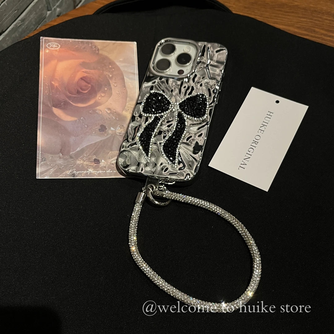 BIG BLACK BOW Shining Phone Case with Phone Charm Strap