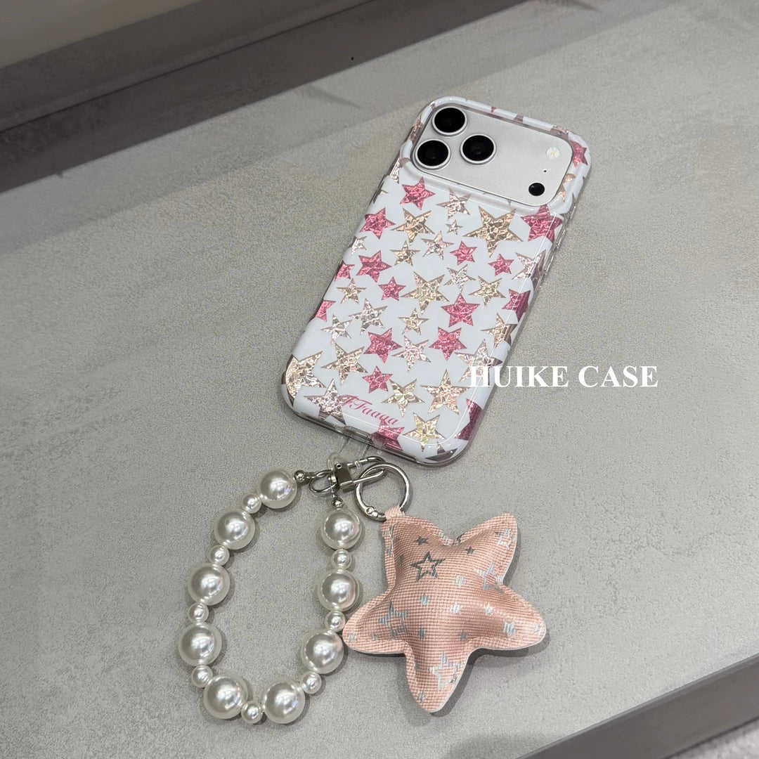 Molten Gold Star Phone Case with Phone Charm Strap,Compatible for iphone 17
