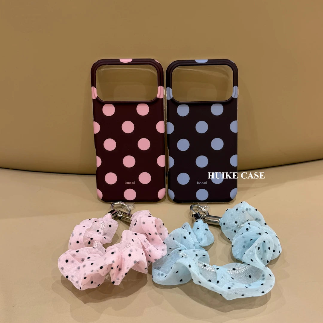 Polka Dot Burgundy Phone Case with Phone Charm Strap,Compatible for iphone 18