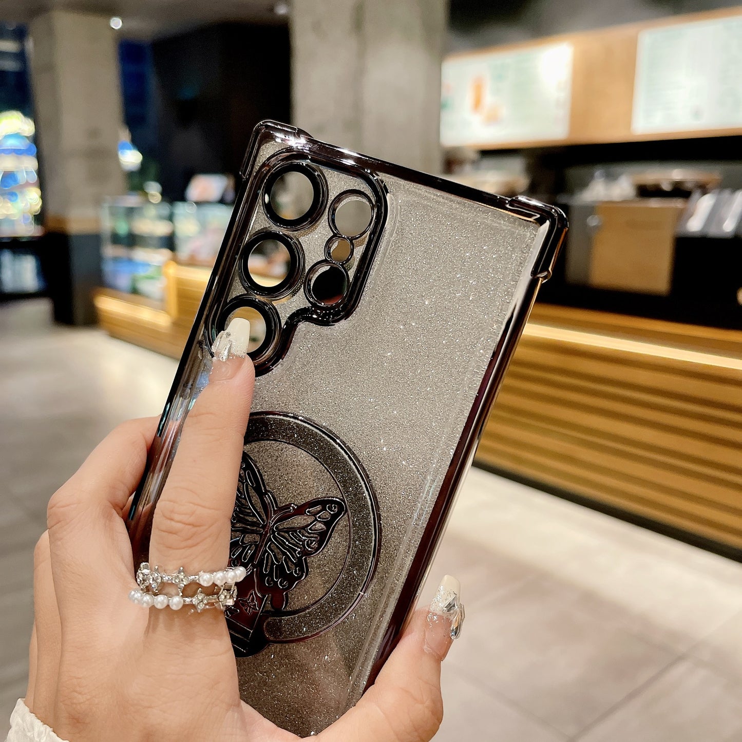 BUTTERFLY GLITTER Magnetic Bracket Phone Case, Compatible for Samsung