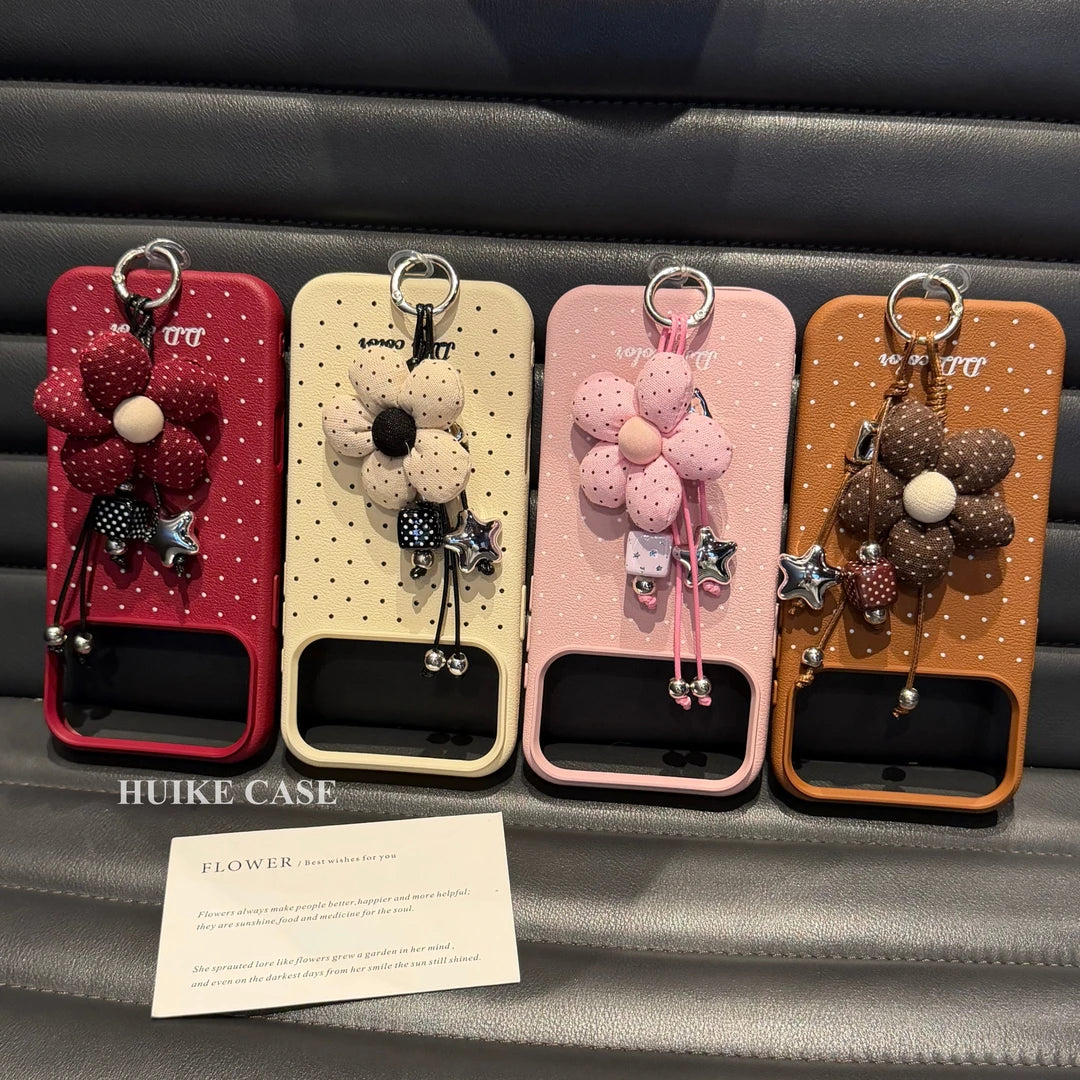 Polka Dots Phone Case with Flower Phone Charm Strap,Compatible for iphone 18 /18 pro/18 pro max