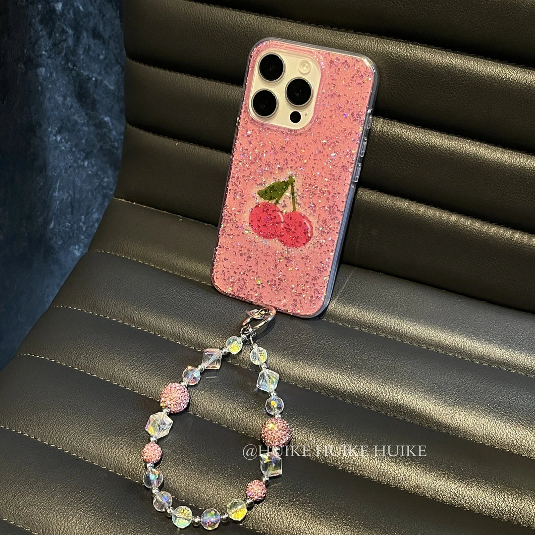 PINK CHERRY lightweight phone case with Phone Charm Strap