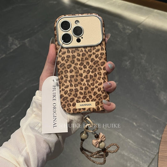 Leopard Cheetah Phone Case with Phone Charm Strap,Compatible for iphone 17