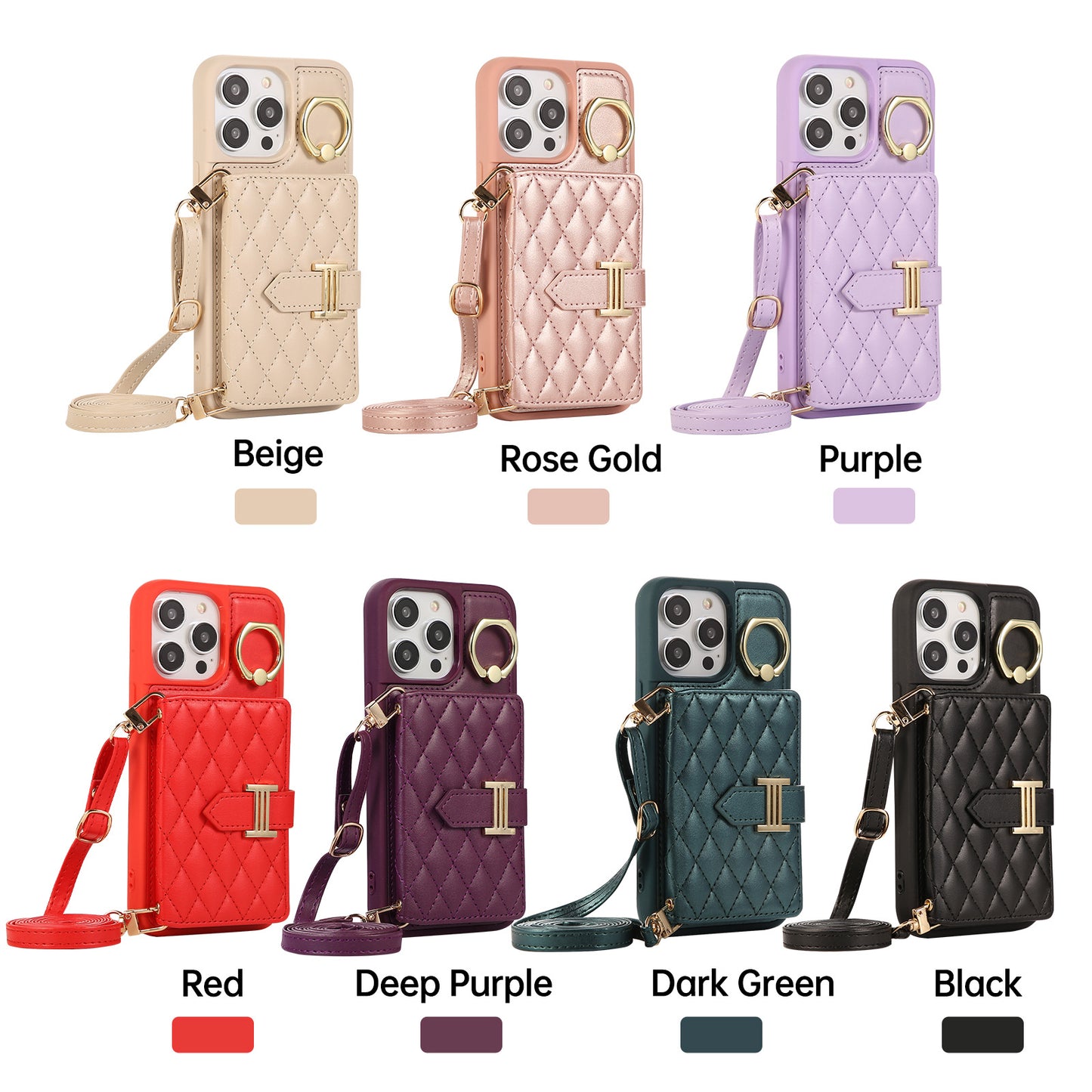 ARTIFICIAL LEATHER Card Insertion Phone Case with Phone Charm Strap，Compatible for iPhone & Samsung&Google