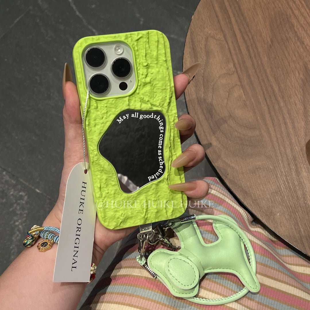 SUMMER Personalized Pleated Mirror  phone case with Phone Charm Strap