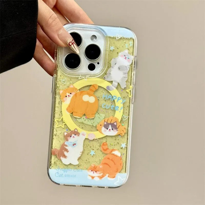 CUTE YELLOW CAT Magnetic Phone Case[Compatible with Magsafe]with Magnetic Bracket, Compatible for Samsung & iPhone