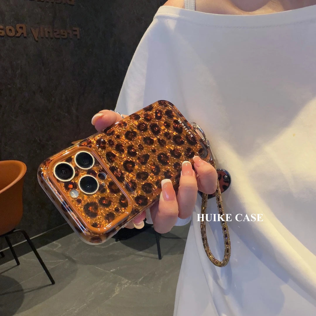 Glitter Leopard Phone Case with Phone Charm Strap,Compatible for iphone 18 /18 pro/18 pro max