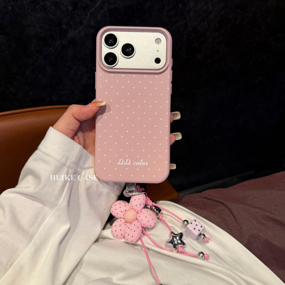 Polka Dots Phone Case with Flower Phone Charm Strap,Compatible for iphone 18 /18 pro/18 pro max
