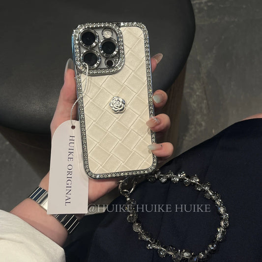 Elegant Woven Texture Phone Case with Phone Charm Strap,Compatible for iphone 17