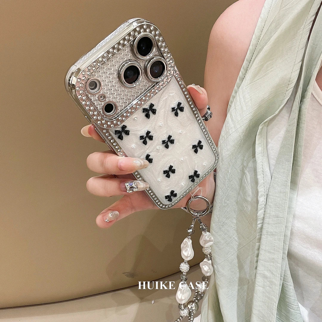 Handmade Little Bow Phone Case with Phone Charm Strap,Compatible for iphone 17