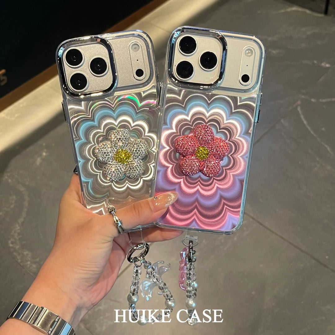 Phantom Handmade Flower Phone Case with Phone Charm Strap,Compatible for iphone 17