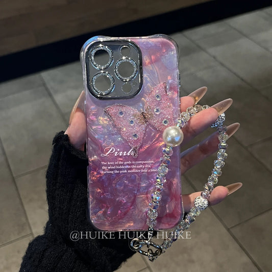 SHELL-PATTERNED Butterfly phone case with Phone Charm Strap