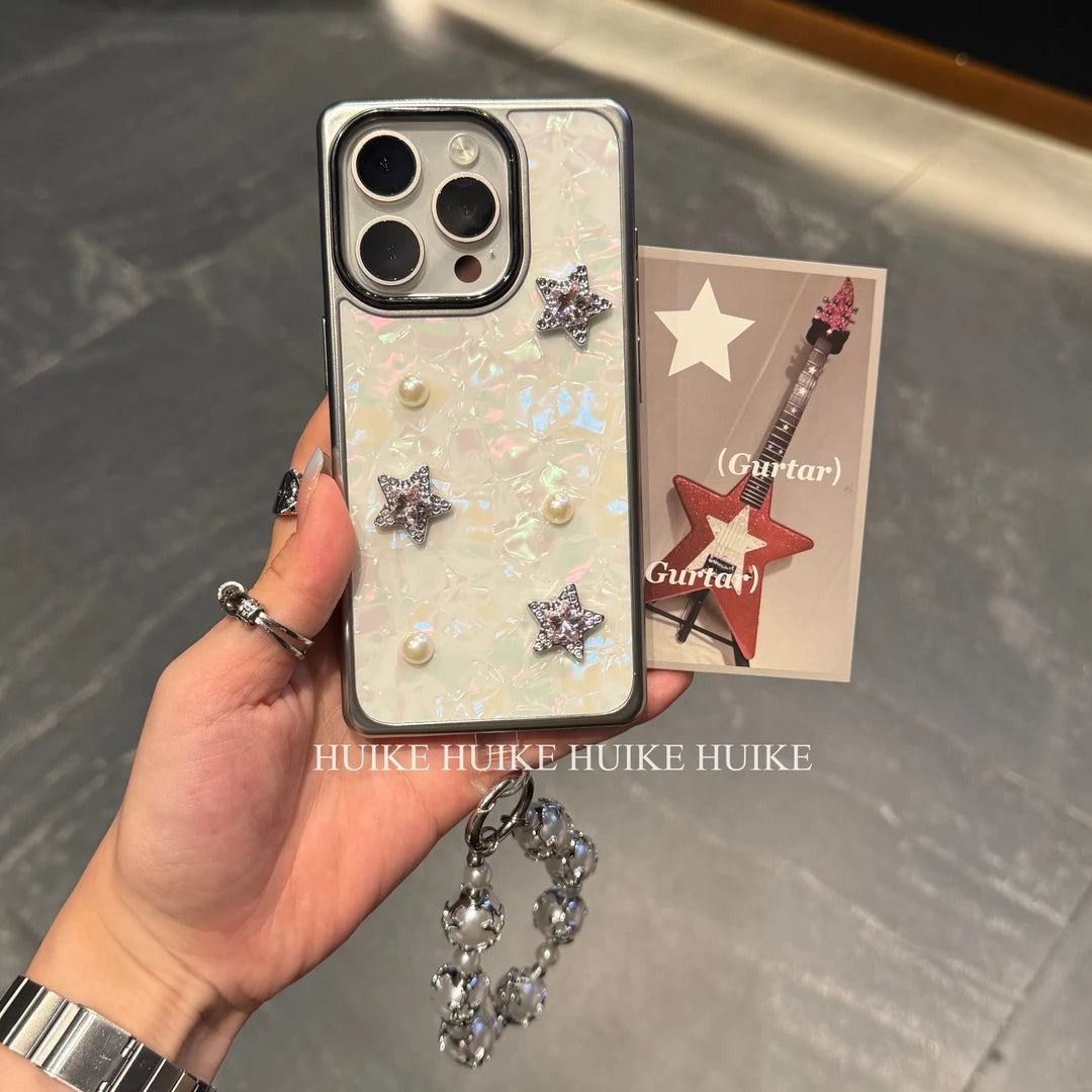 Star Marble Pattern Square Phone Case with Phone Charm Strap,Compatible for iphone 17