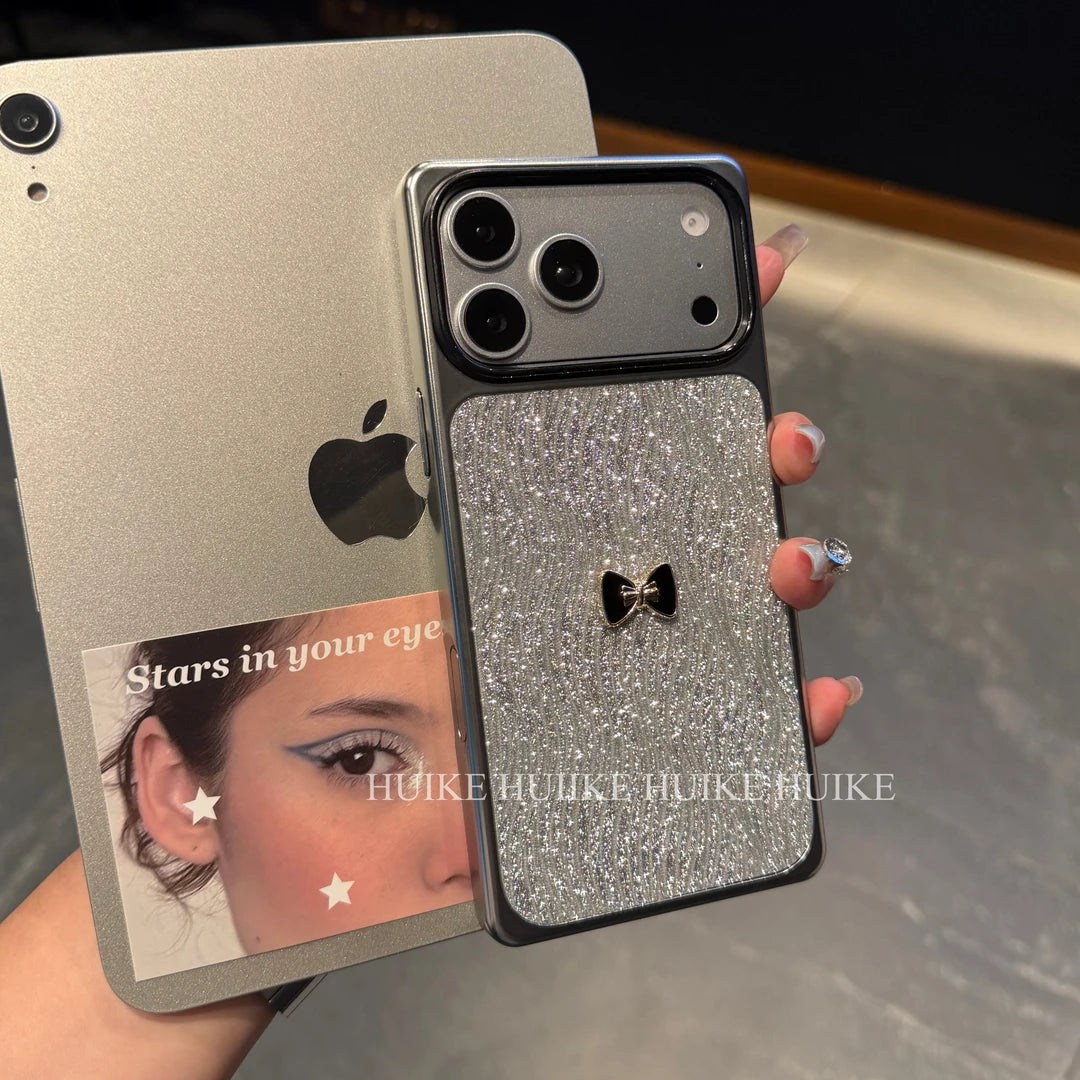 Bow Sparkling wave patterned square  Phone Case with Phone Charm Strap,Compatible for iphone 17