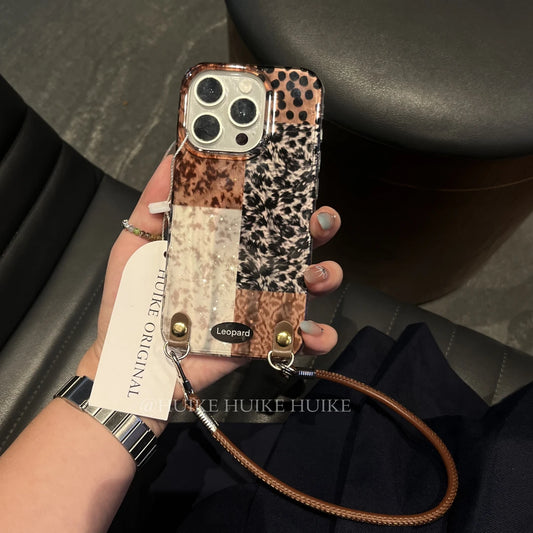 Melard Cheetah Pattern Phone Case with Phone Charm Strap,Compatible for iphone 17