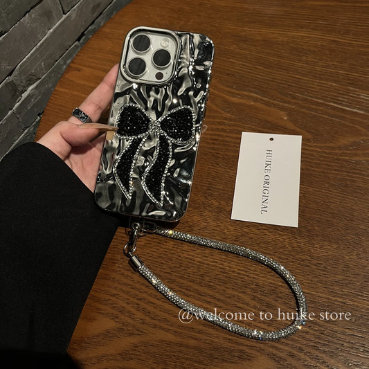 BIG BLACK BOW Shining Phone Case with Phone Charm Strap