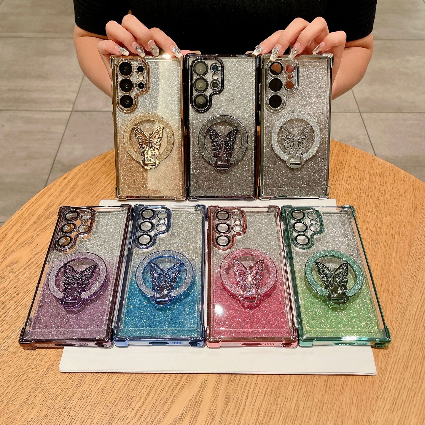 BUTTERFLY GLITTER Magnetic Bracket Phone Case, Compatible for Samsung