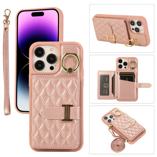 ARTIFICIAL LEATHER Card Insertion Phone Case with Phone Charm Strap，Compatible for iPhone & Samsung&Google