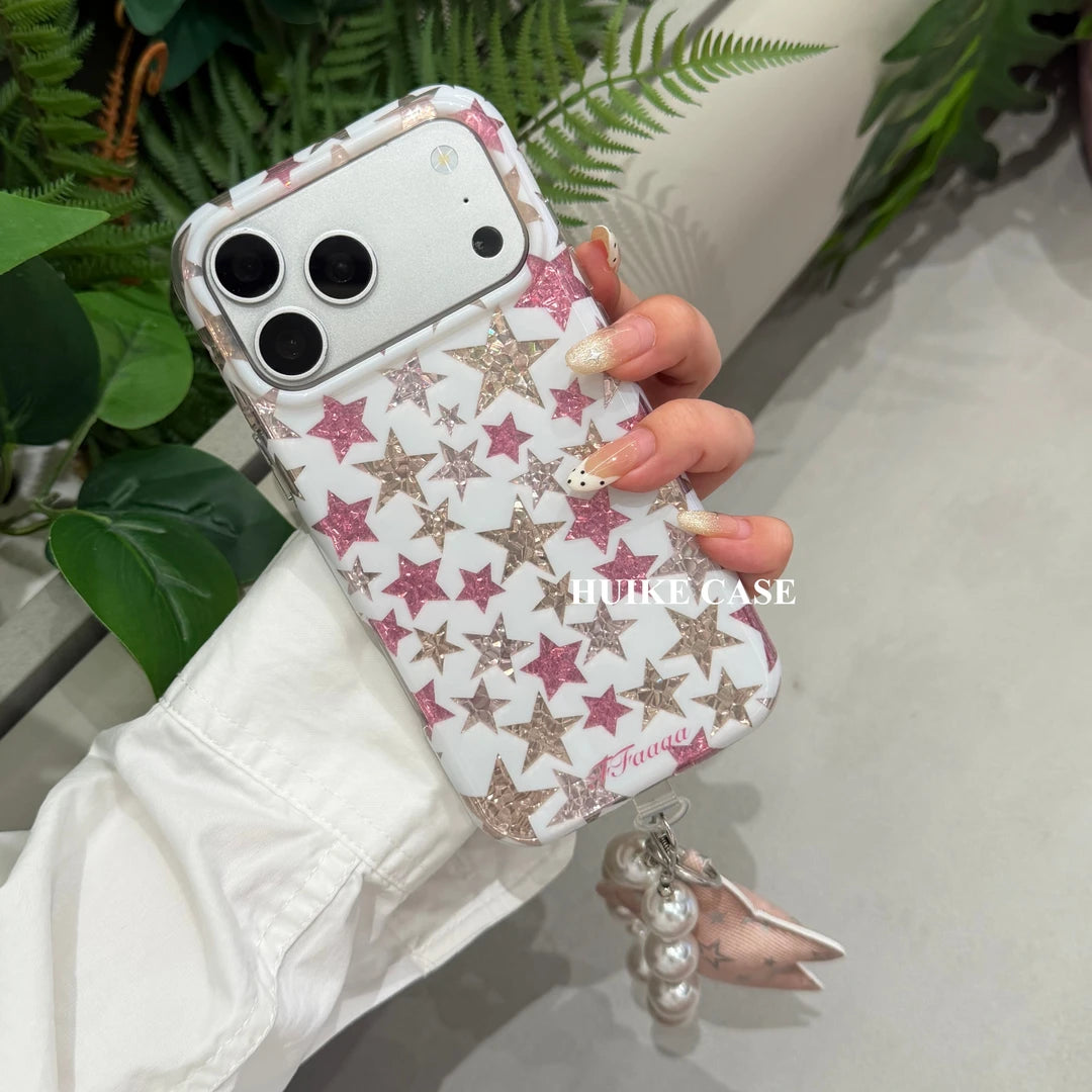 Molten Gold Star Phone Case with Phone Charm Strap,Compatible for iphone 17