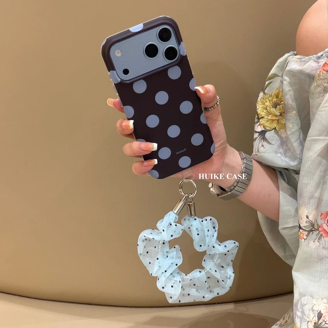 Polka Dot Burgundy Phone Case with Phone Charm Strap,Compatible for iphone 18