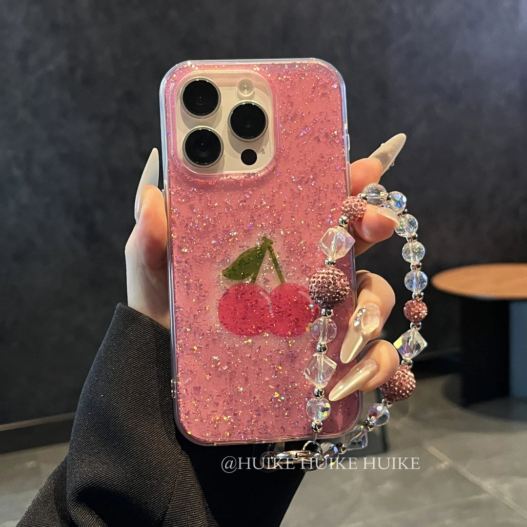PINK CHERRY lightweight phone case with Phone Charm Strap