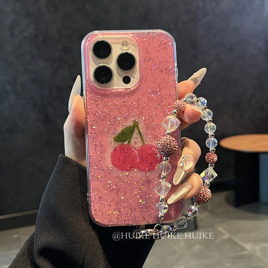 PINK CHERRY lightweight phone case with Phone Charm Strap