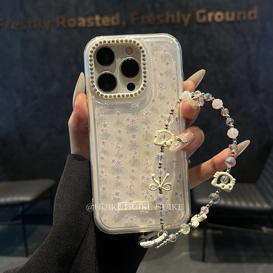 SUMMER FRESH Purple Flower White phone case with Phone Charm Strap
