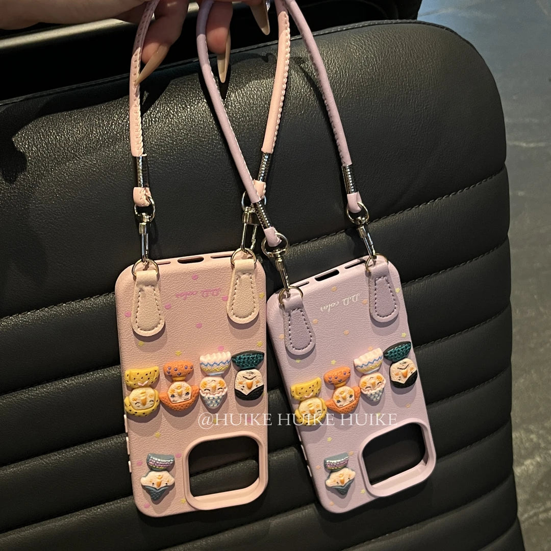 SUMMER DOPAMINE Doll Leather Phone Case with Phone Charm Strap