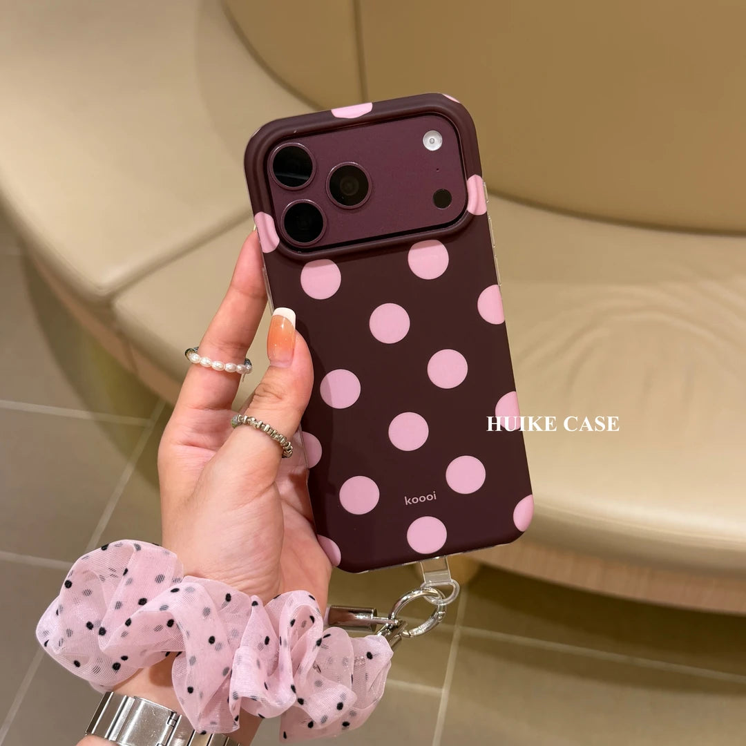 Polka Dot Burgundy Phone Case with Phone Charm Strap,Compatible for iphone 18