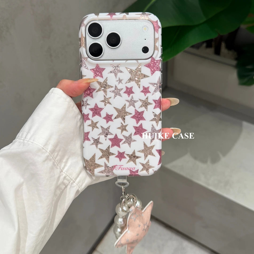 Molten Gold Star Phone Case with Phone Charm Strap,Compatible for iphone 17