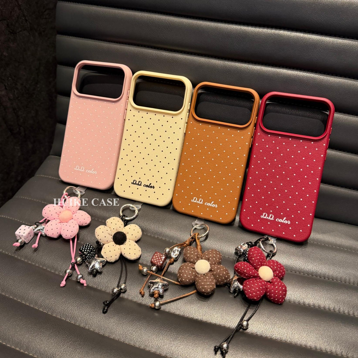 Polka Dots Phone Case with Flower Phone Charm Strap,Compatible for iphone 18 /18 pro/18 pro max