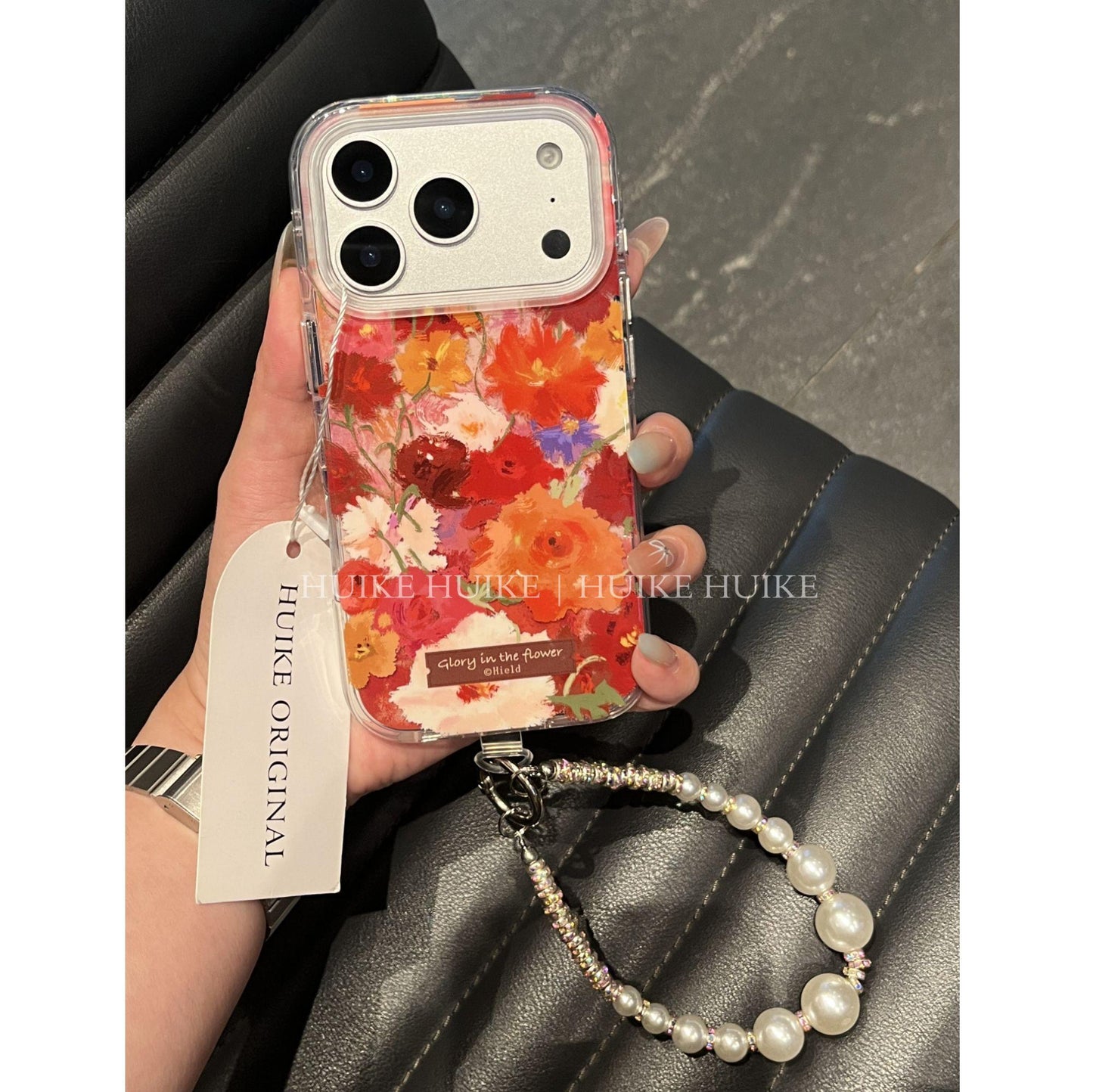 Colorful Flowers Oil Painting Phone Case with Phone Charm Strap,Compatible for iphone 17