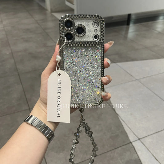 Sparkling Glitter With Rhinestones Phone Case with Phone Charm Strap,Compatible for iphone 17