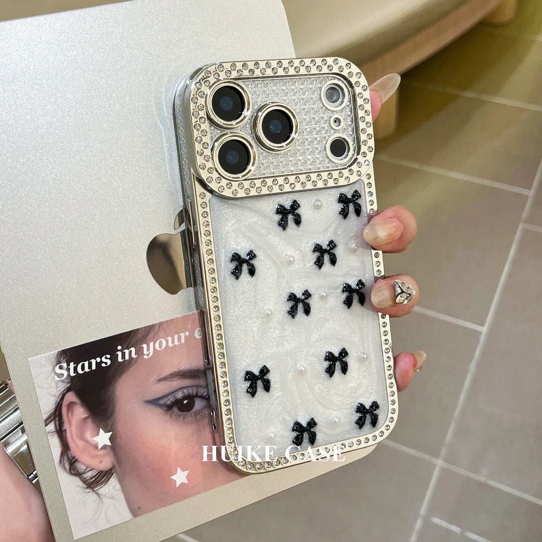 Handmade Little Bow Phone Case with Phone Charm Strap,Compatible for iphone 17