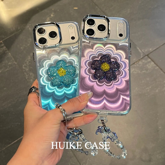 Phantom Handmade Flower Phone Case with Phone Charm Strap,Compatible for iphone 17