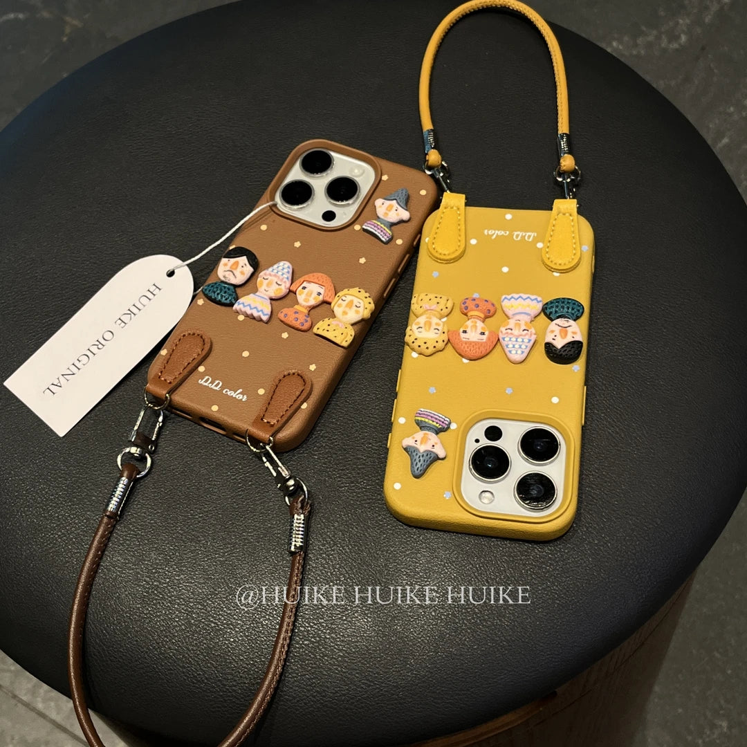 SUMMER DOPAMINE Doll Leather Phone Case with Phone Charm Strap