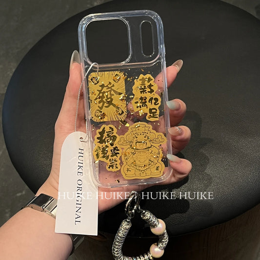 Chinese Style God Of Wealth Phone Case with Phone Charm Strap,Compatible for iphone 17