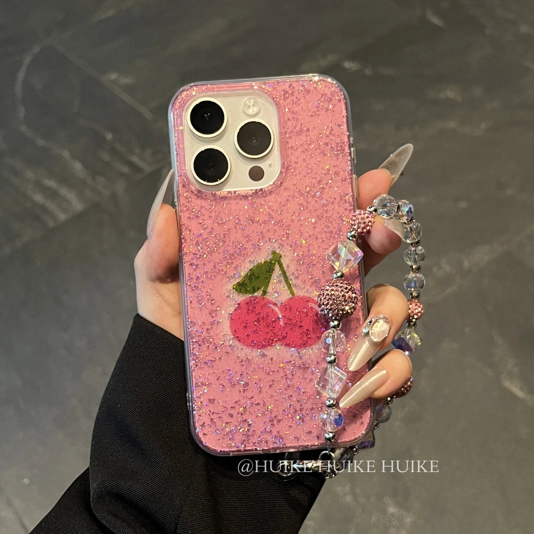 PINK CHERRY lightweight phone case with Phone Charm Strap