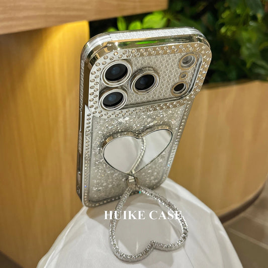 Shiny Heart Mirror Holder phone case  Phone Case with Phone Charm Strap,Compatible for iphone 17