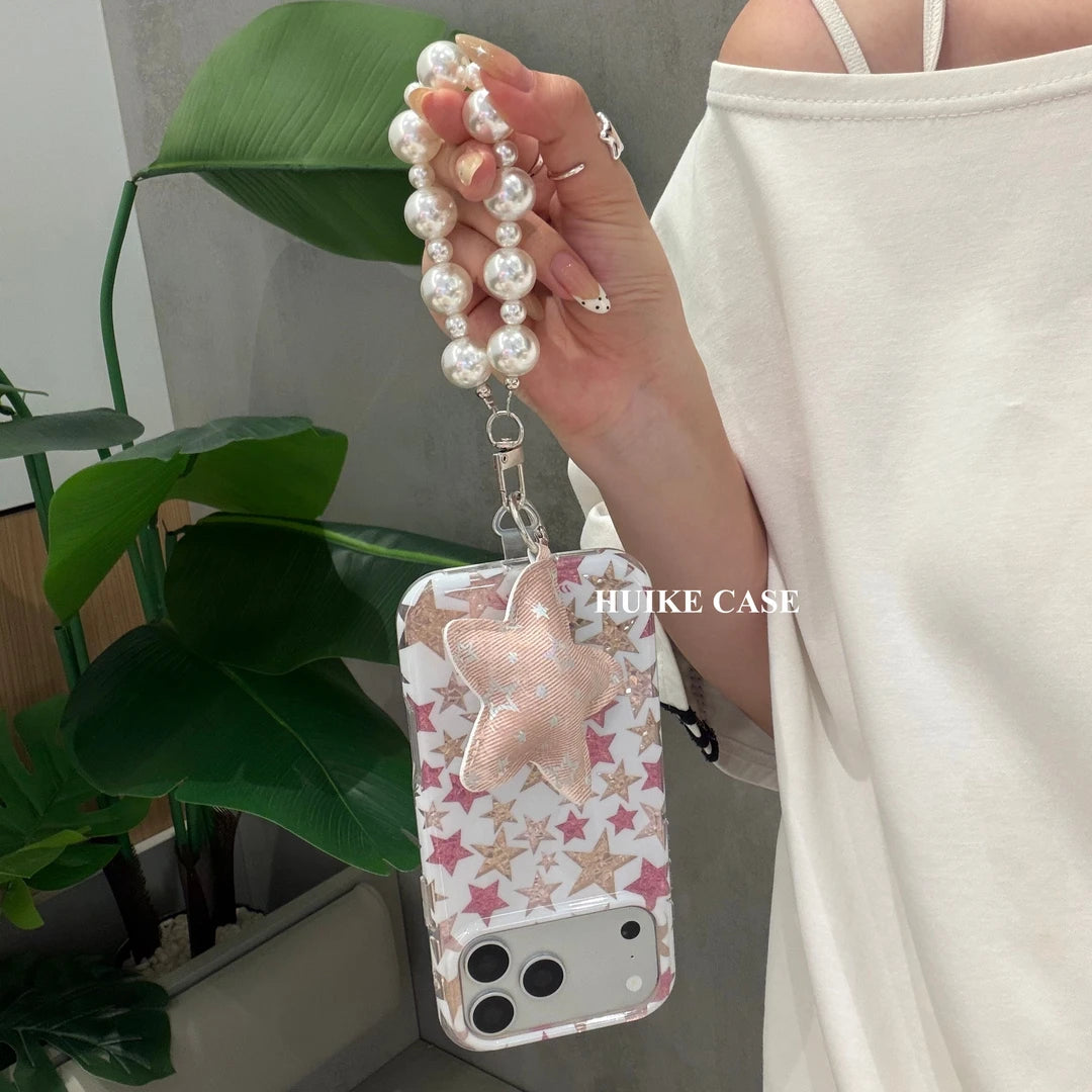 Molten Gold Star Phone Case with Phone Charm Strap,Compatible for iphone 17
