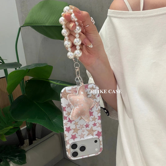 Molten Gold Star Phone Case with Phone Charm Strap,Compatible for iphone 17