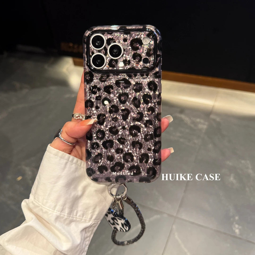 Glitter Leopard Phone Case with Phone Charm Strap,Compatible for iphone 18 /18 pro/18 pro max