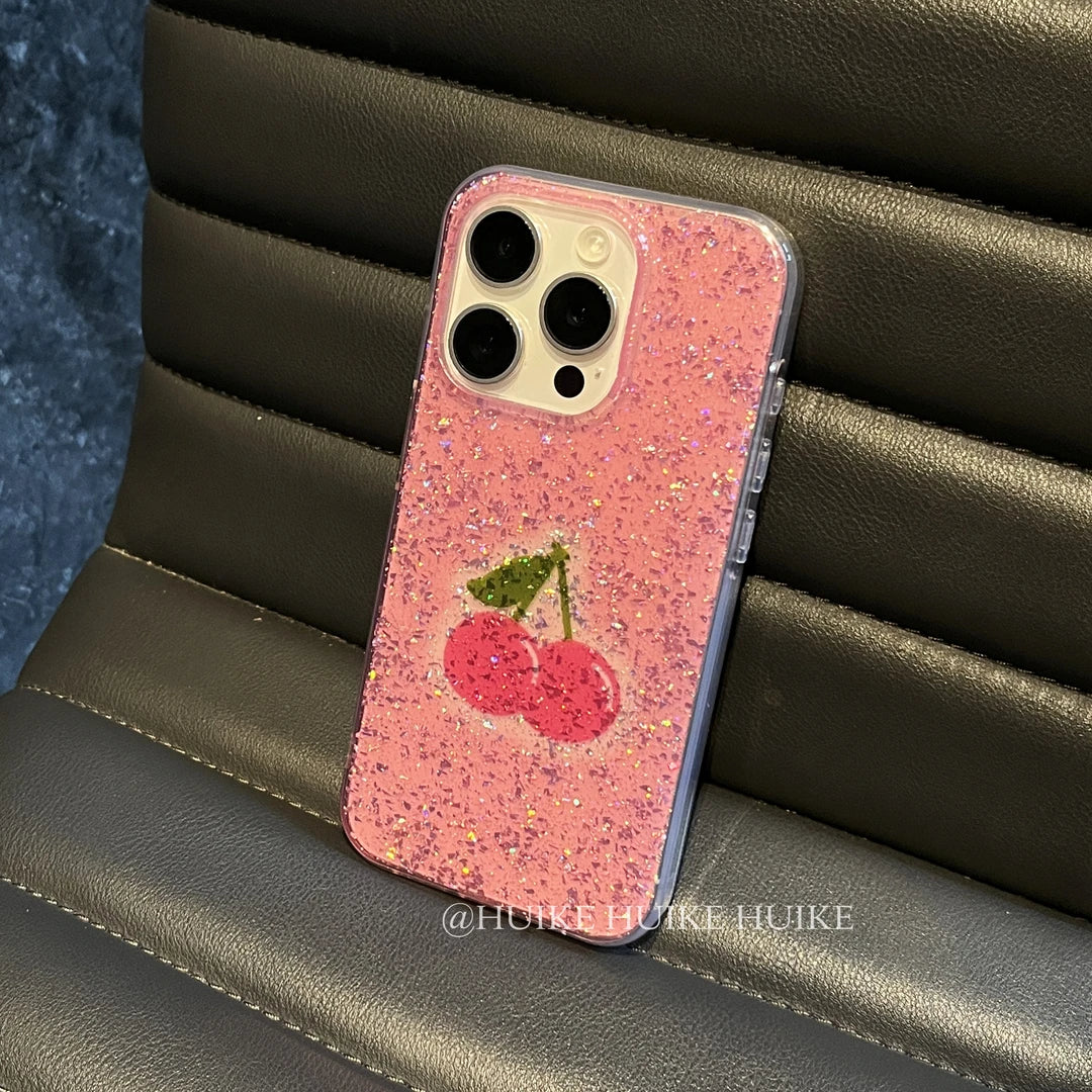 PINK CHERRY lightweight phone case with Phone Charm Strap