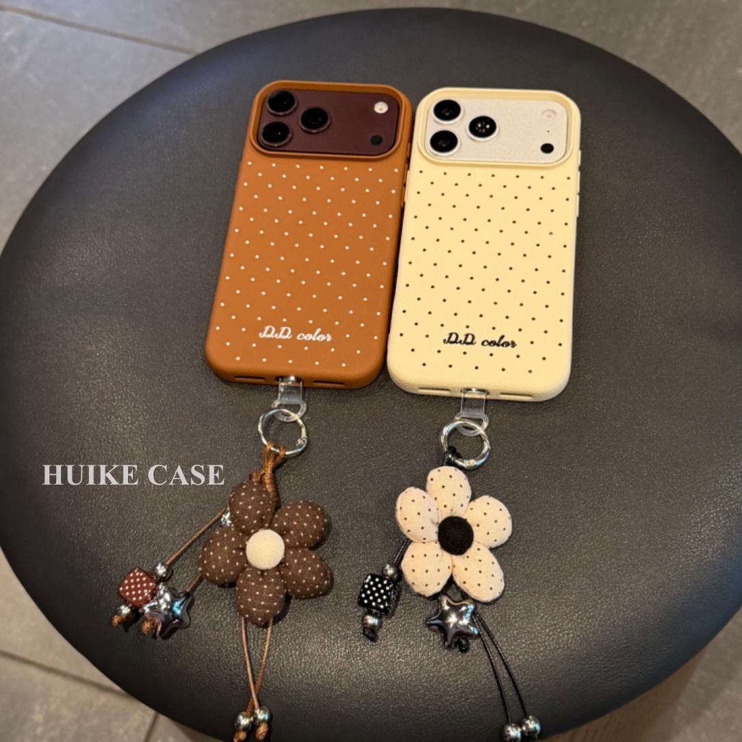 Polka Dots Phone Case with Flower Phone Charm Strap,Compatible for iphone 18 /18 pro/18 pro max